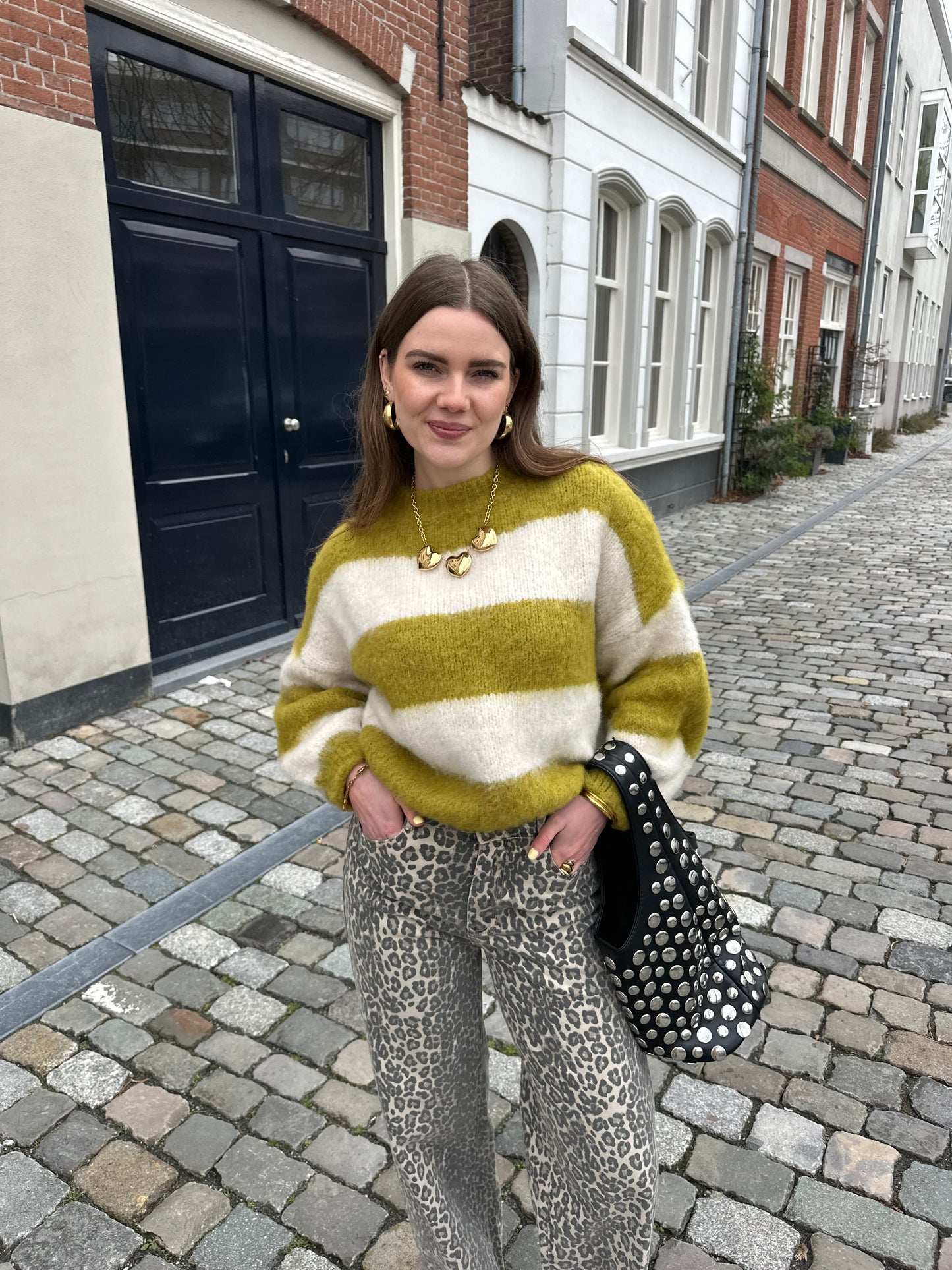 Laura gestreepte trui matcha latte