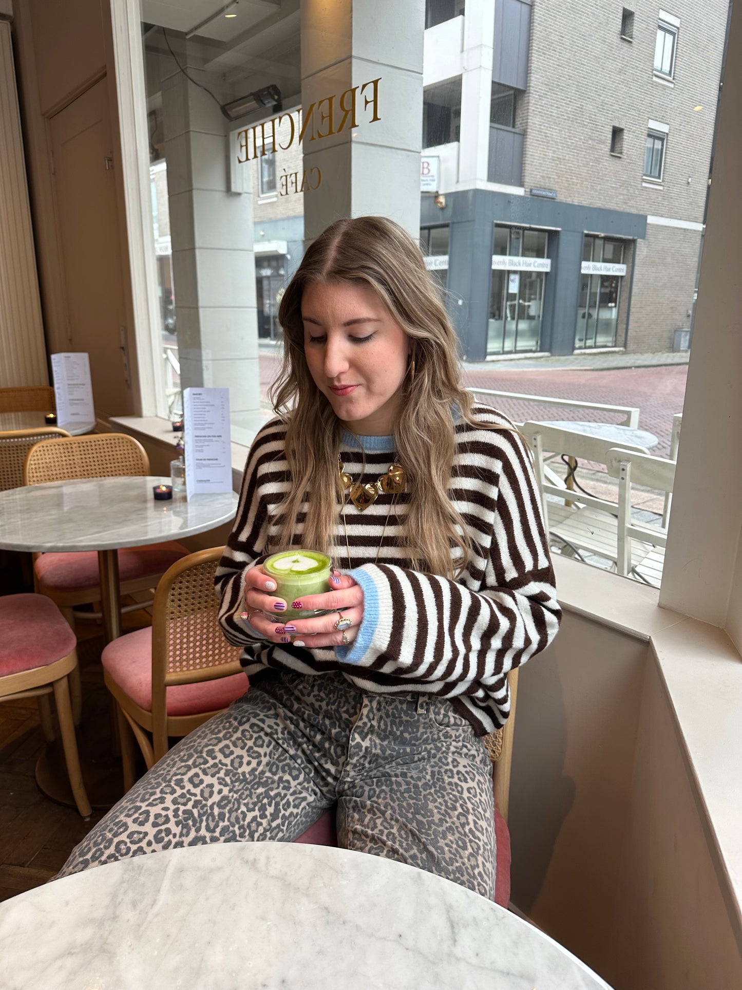 Sage streep trui bruin blauw