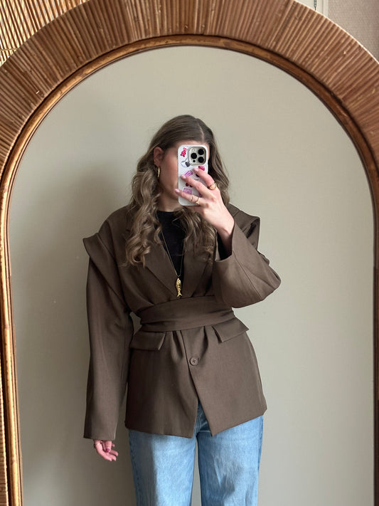 Isabella blazer met ceintuur bruin