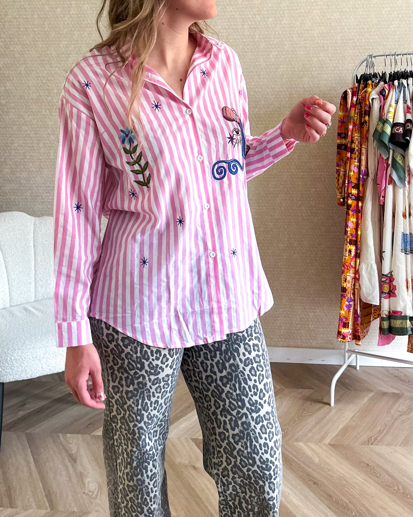 Pink stripe patches blouse
