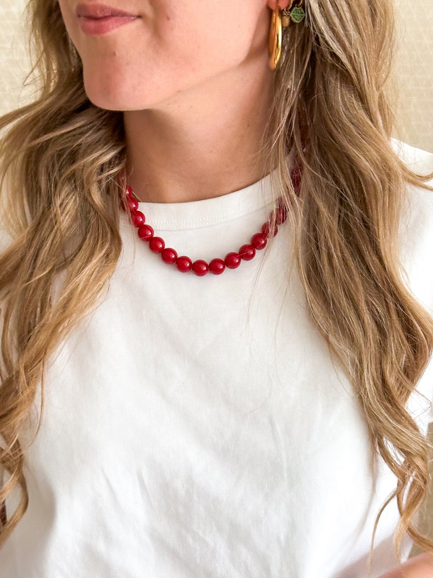Color beads ketting rood