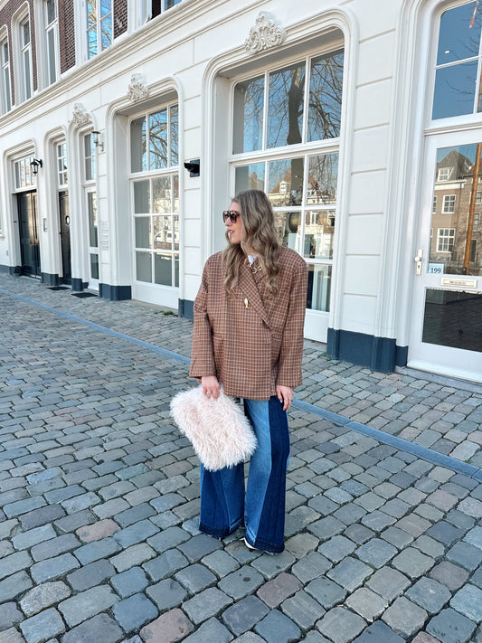 Boxy oversized blazer checkered pink brown