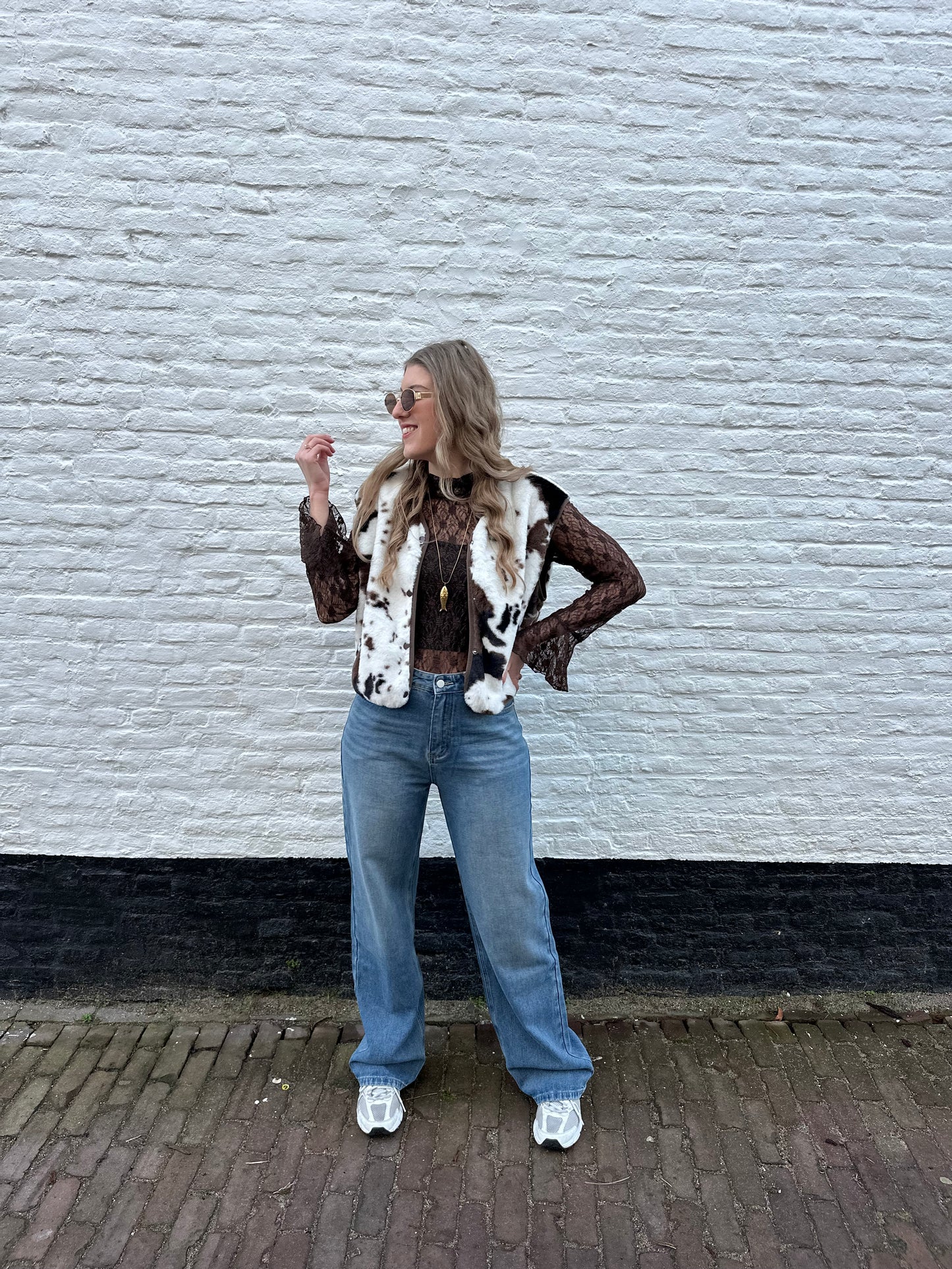 Amour straight leg jeans met hearts blauw