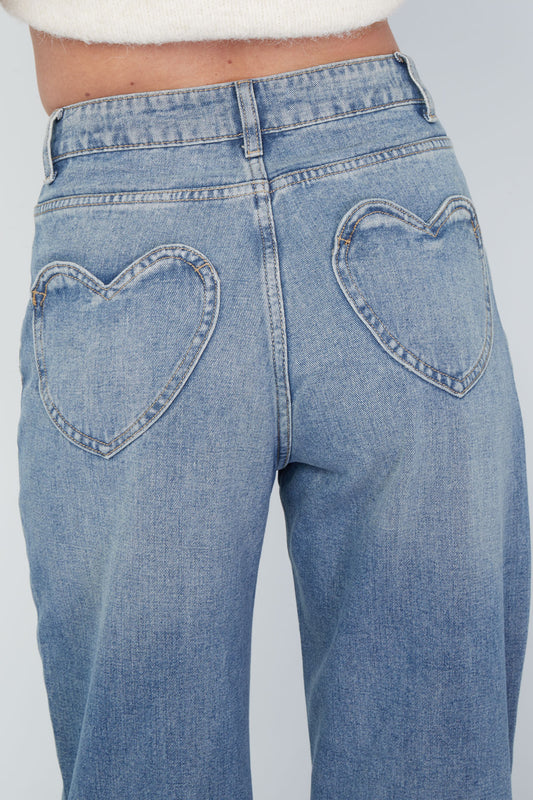 Amour straight leg jeans met hearts blauw