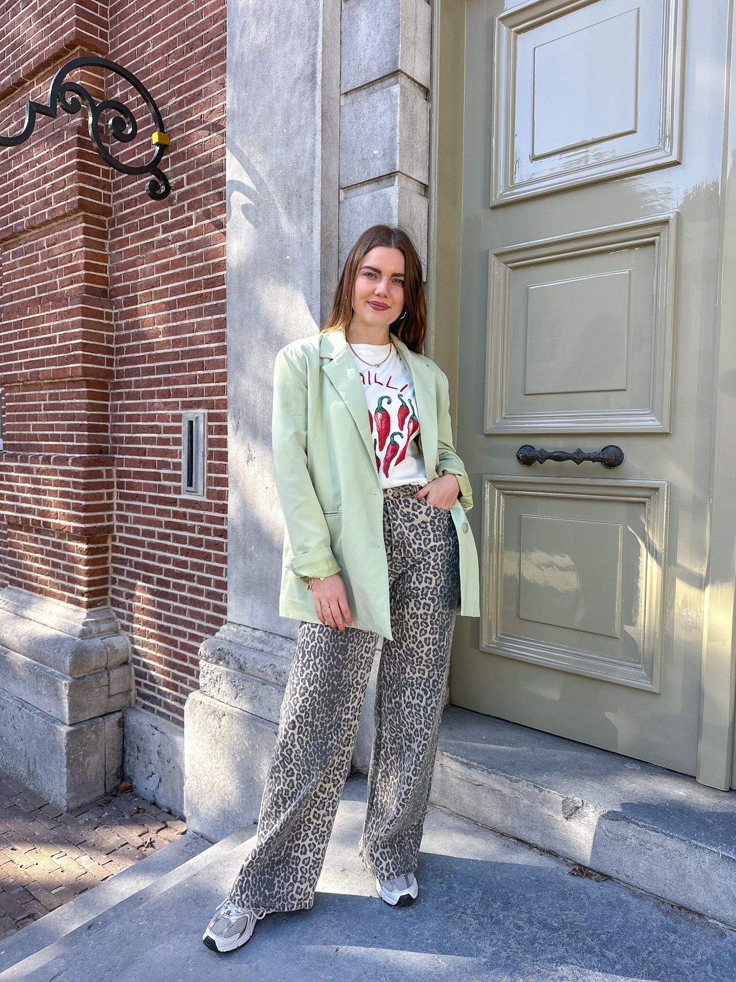 Leopard straight jeans
