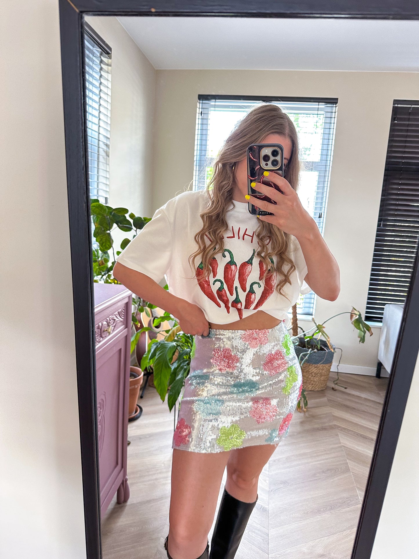 Floral glitter rok