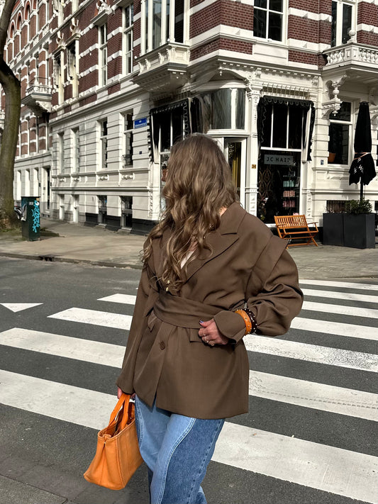 Isabella blazer met ceintuur bruin