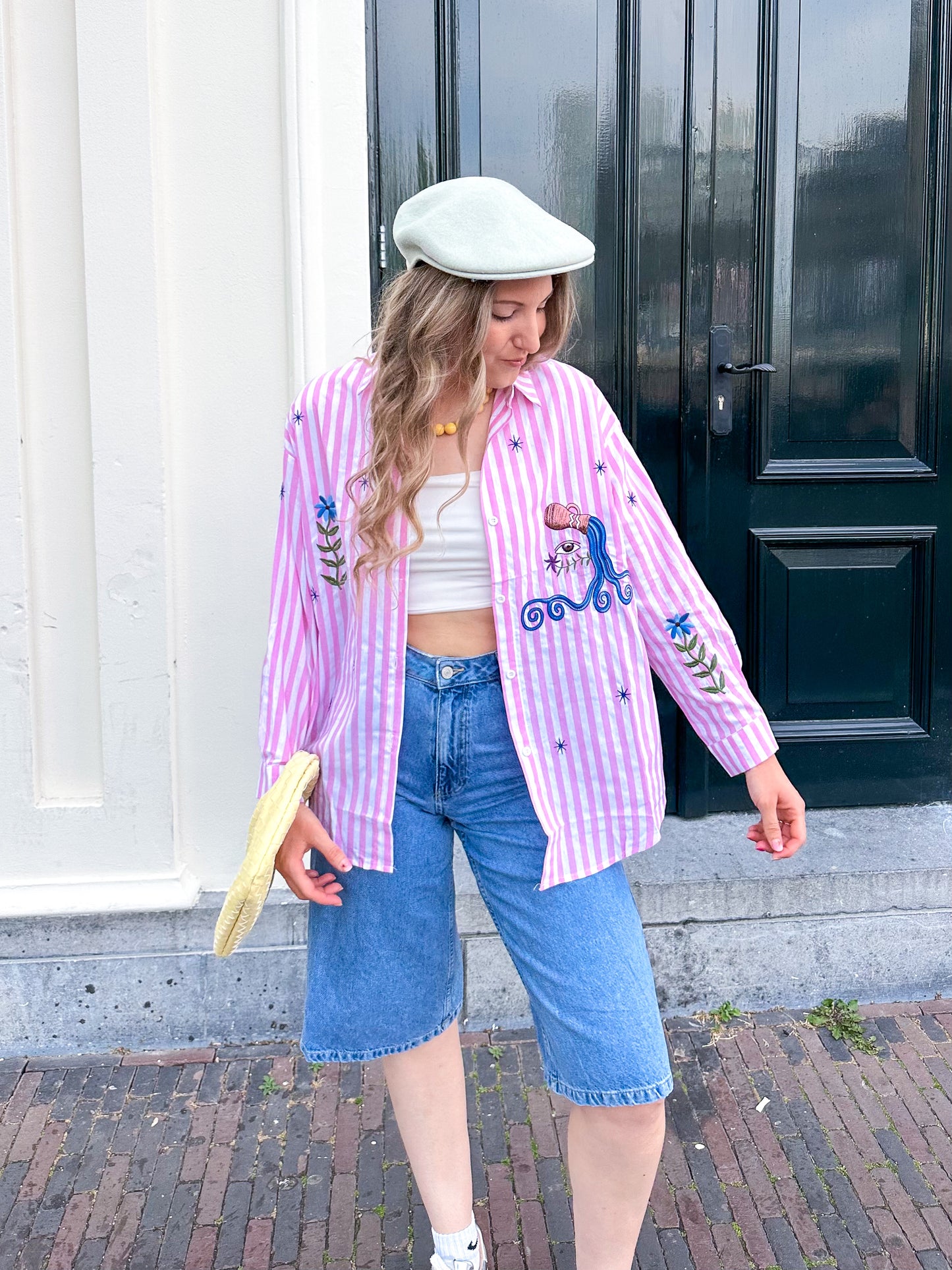 Pink stripe patches blouse