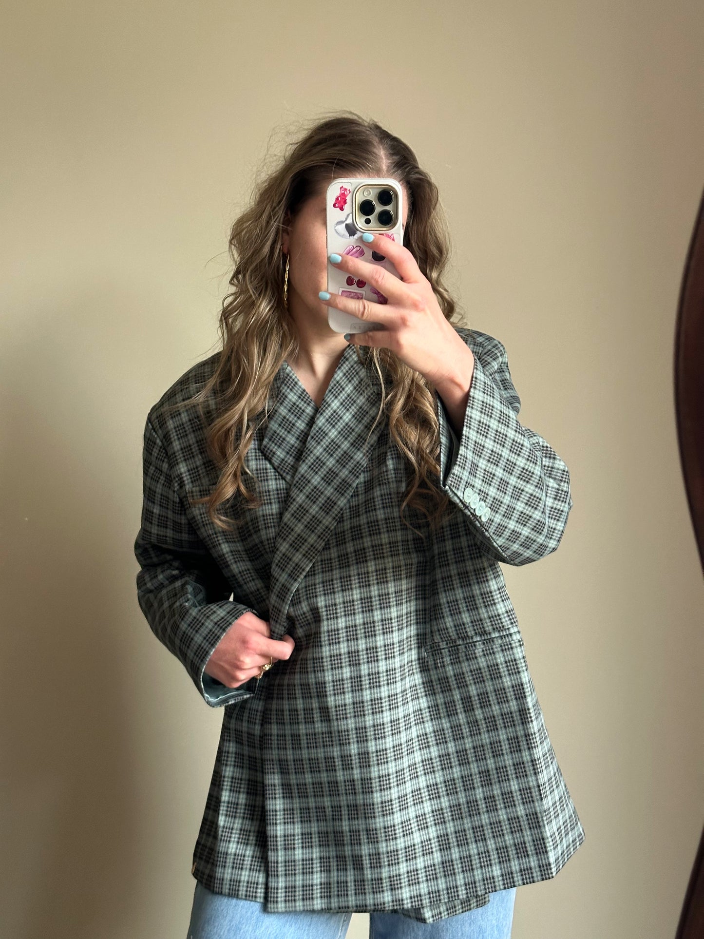 Blauwe geruite oversized blazer van Ambika