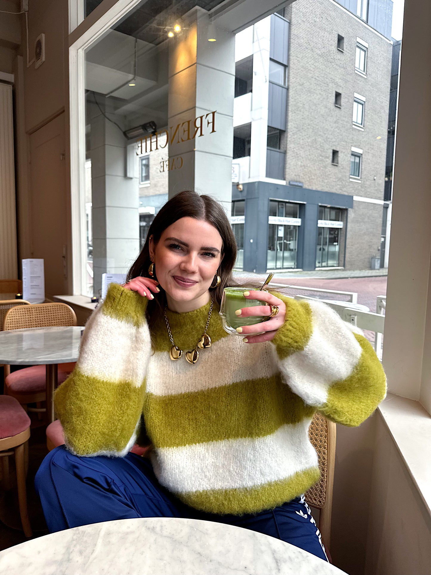 Laura gestreepte trui matcha latte