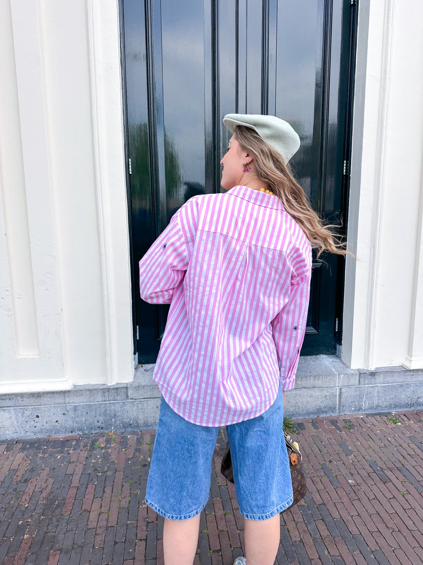 Pink stripe patches blouse