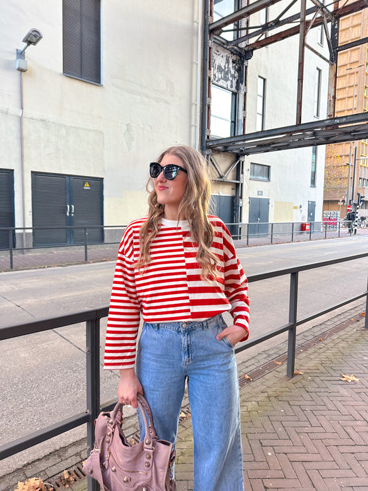 Amy gestreepte longsleeve red