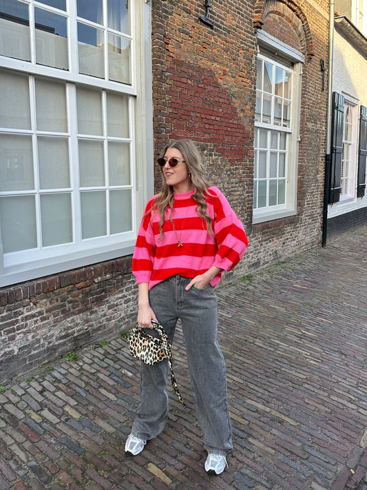Merel streep trui roze