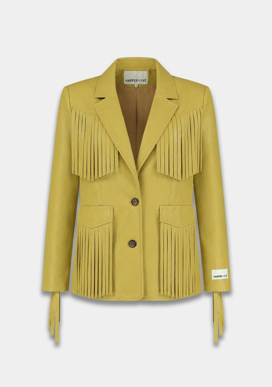 Harper & Yve Casey fringe blazer green
