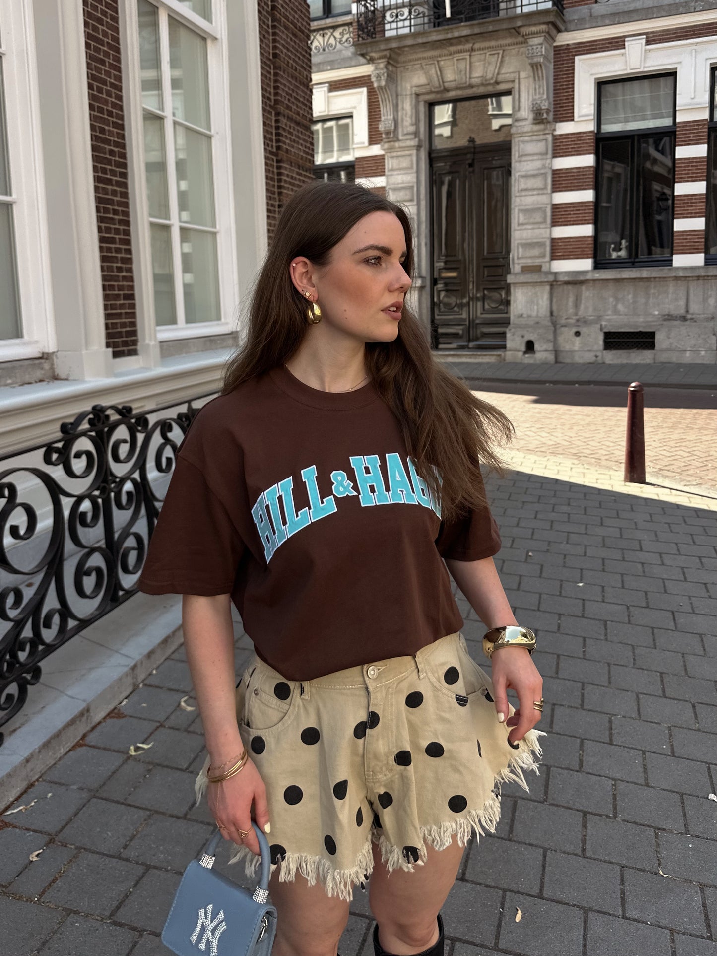 Hill&Hague Dakota T-shirt bruin met blauw