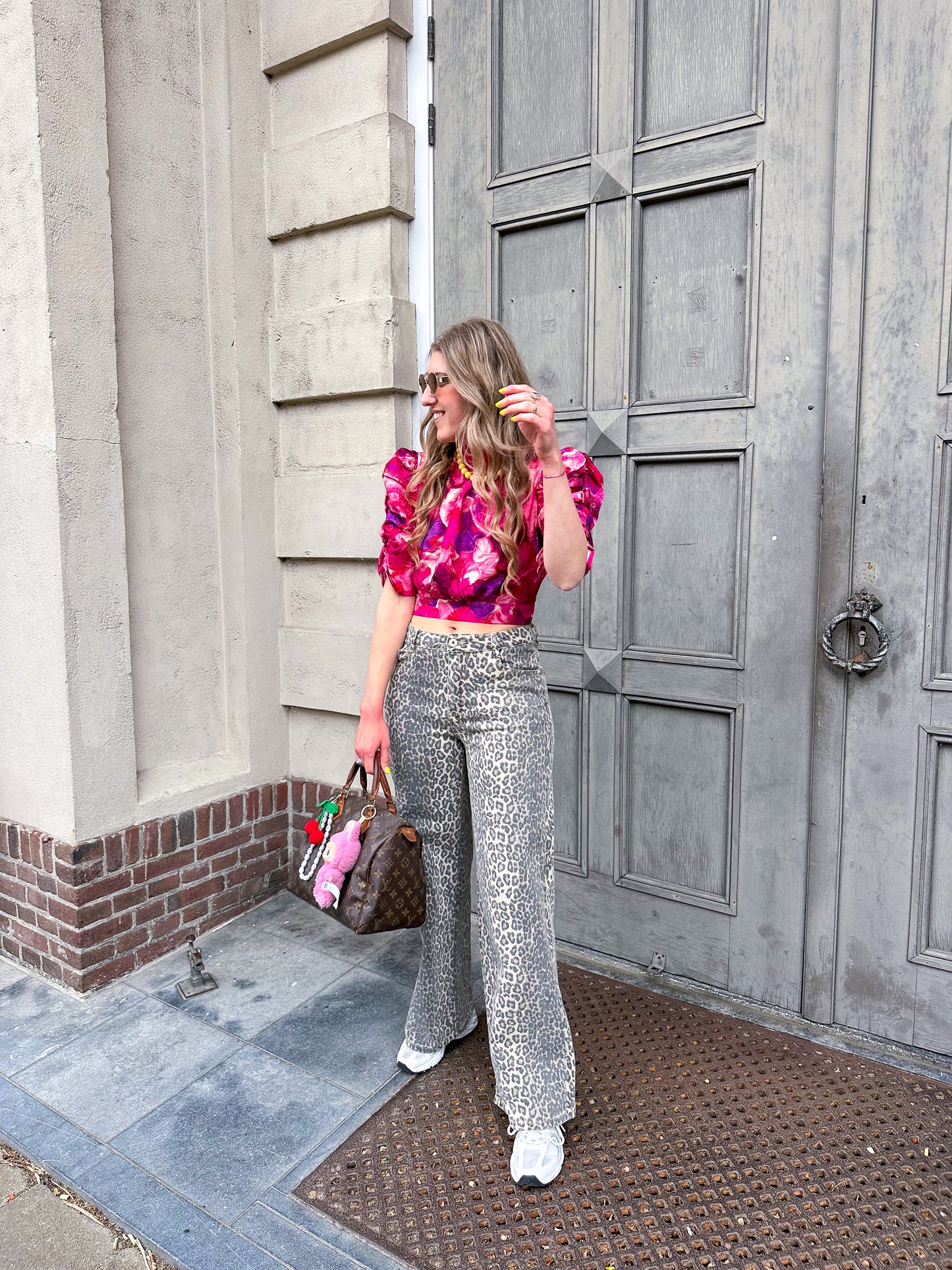 Leopard straight jeans
