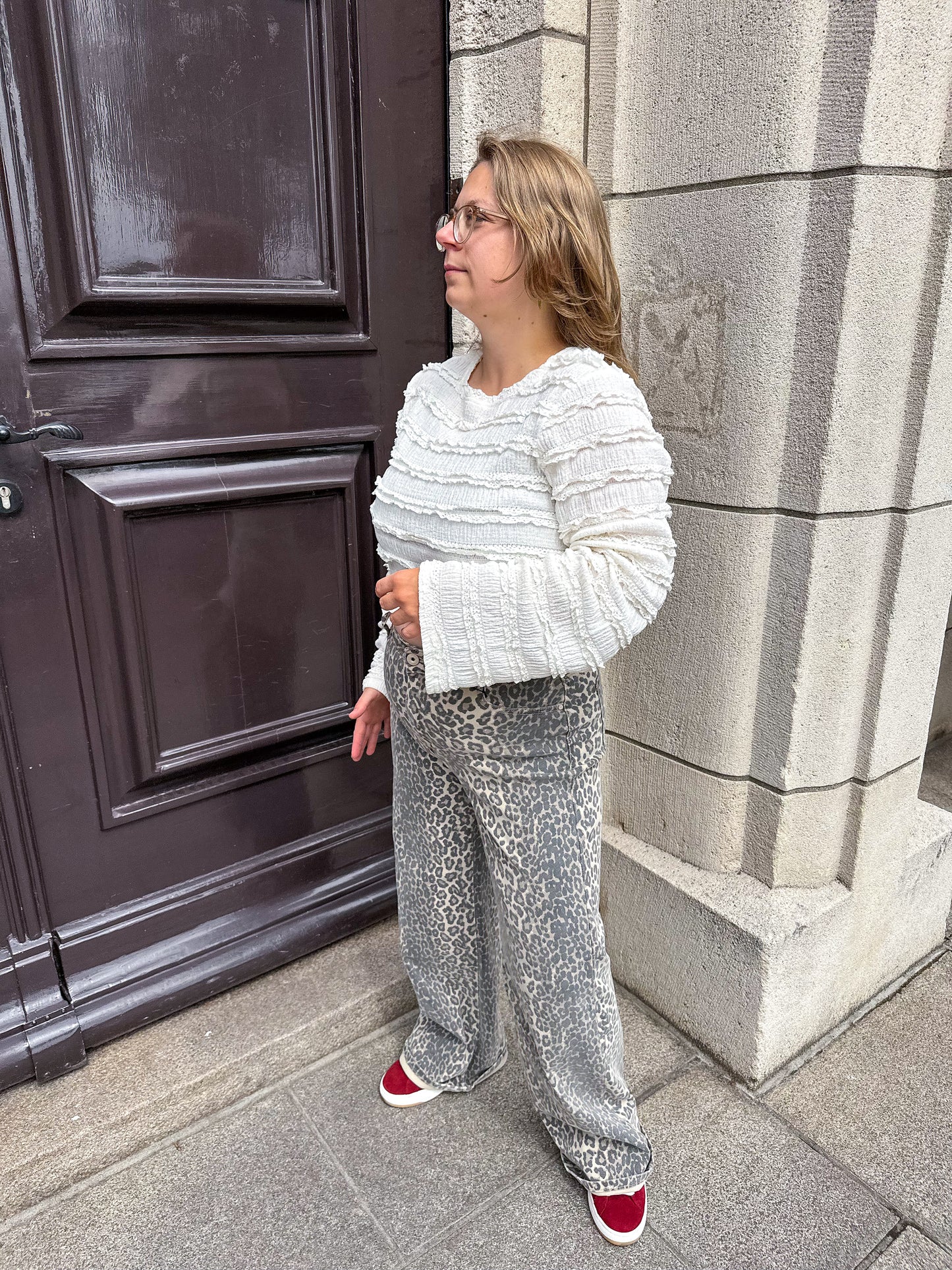 Leopard straight jeans