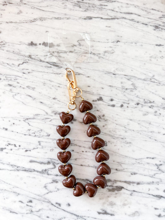 Telefoonkoord met hartjes bruin