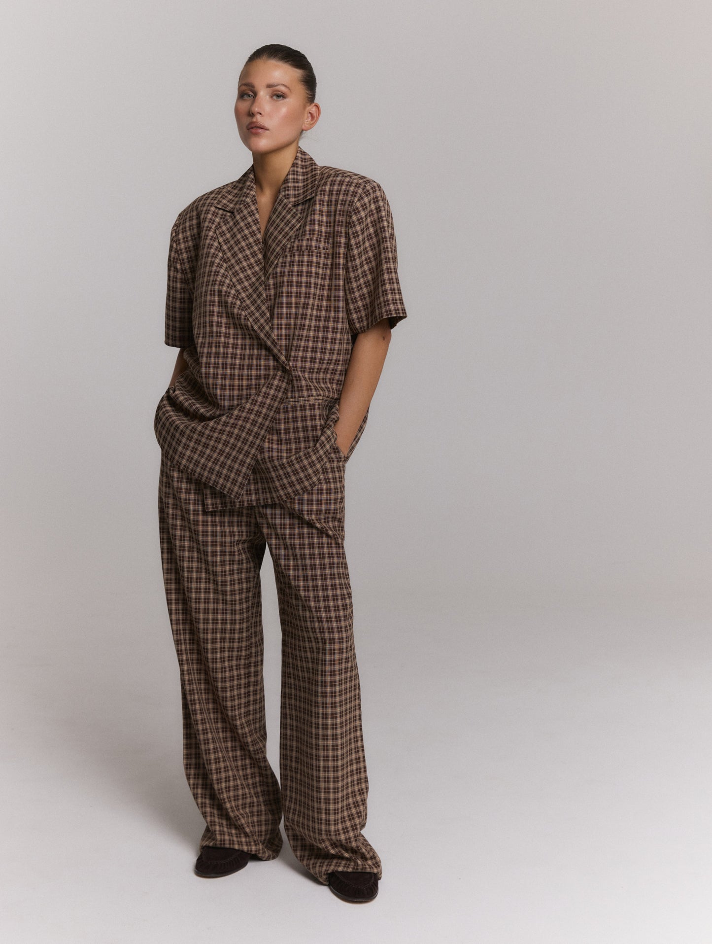 Refined Department ELLA oversized blazer check bruin
