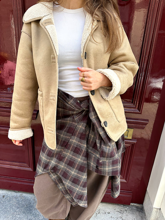 Sadie teddy reversible suede jacket camel