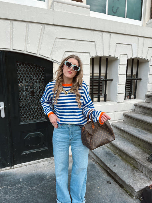 Sage streep trui blauw oranje