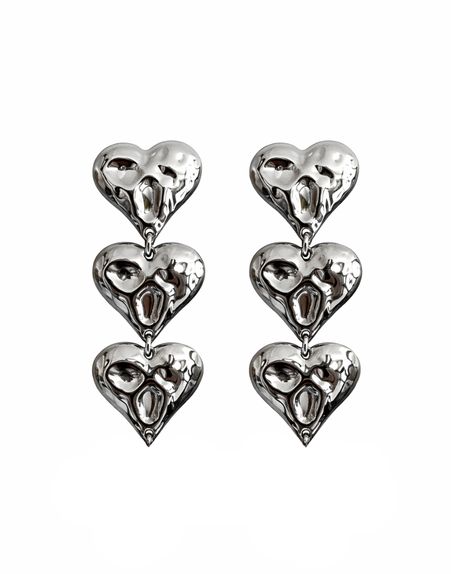 Triple heart oorbellen zilver