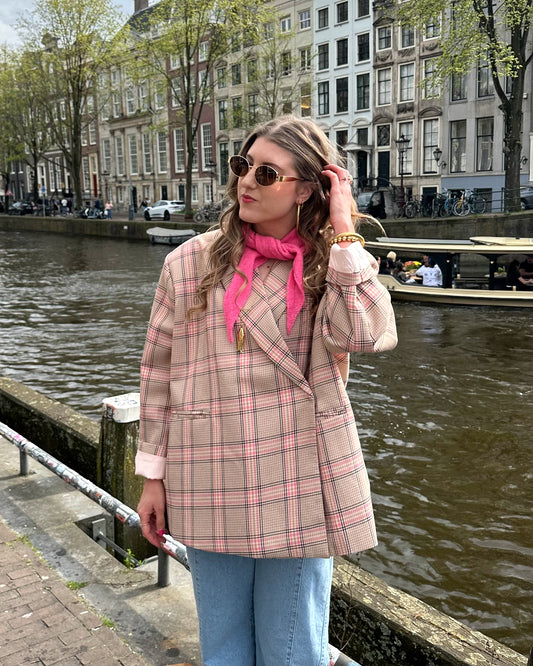 Boxy oversized blazer checkered pink beige