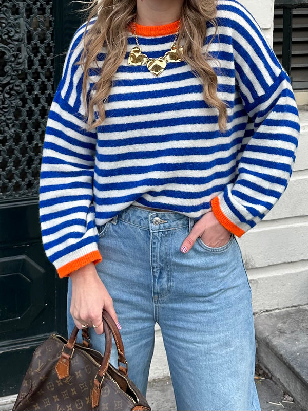 Sage streep trui blauw oranje