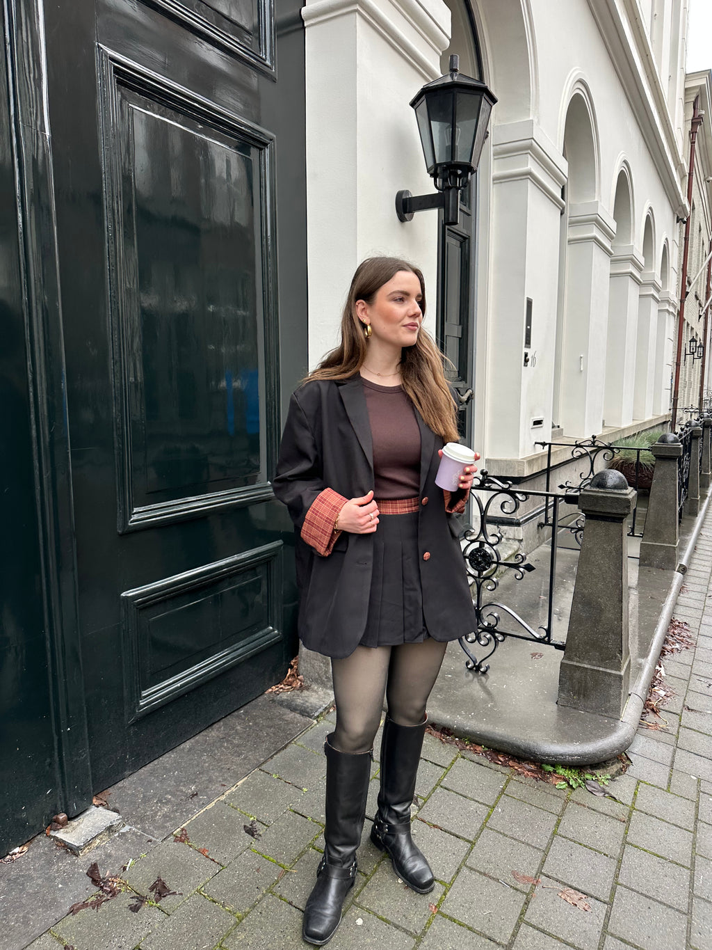 Angela skort zwart met ruit detail