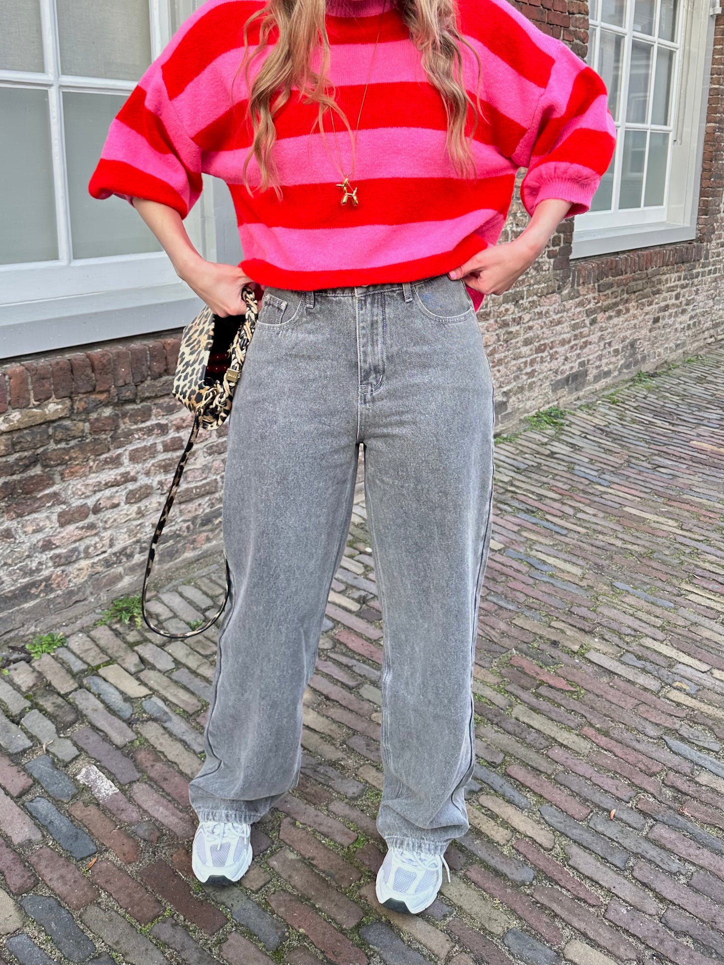 Amour straight leg jeans met hearts grijs