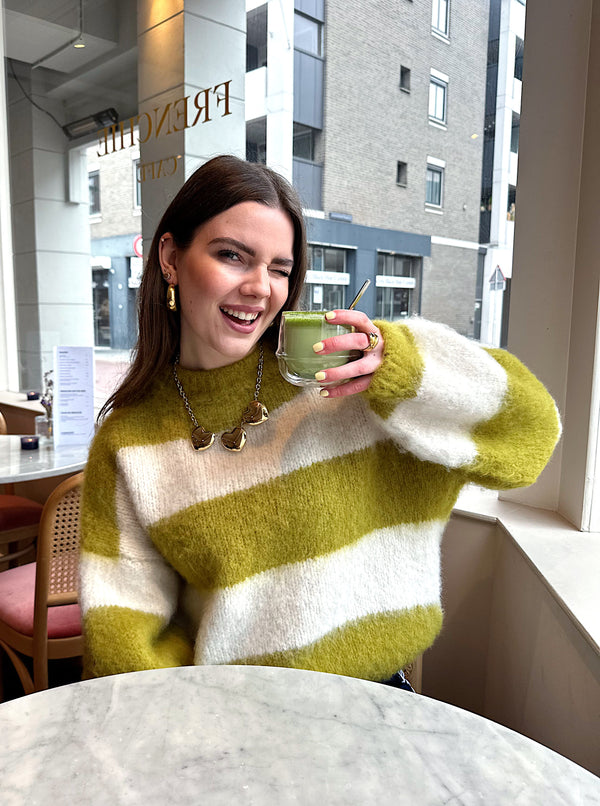 Laura gestreepte trui matcha latte