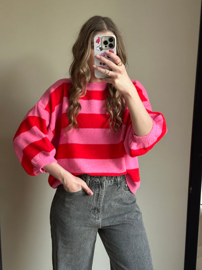 Merel streep trui roze