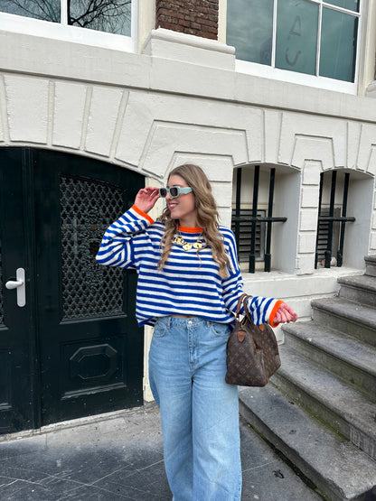 Sage streep trui blauw oranje