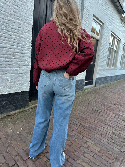 Amour straight leg jeans met hearts blauw