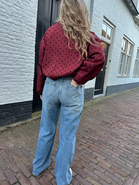 Amour straight leg jeans met hearts blauw