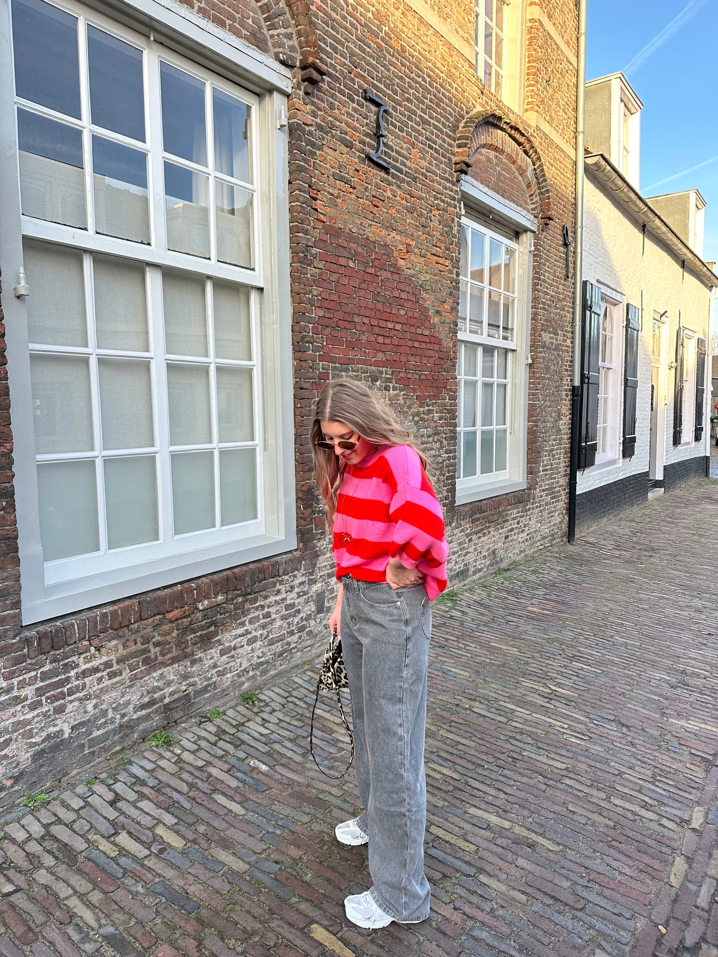 Merel streep trui roze