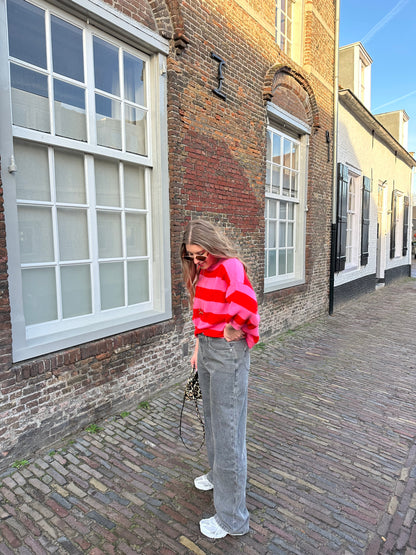 Merel streep trui roze