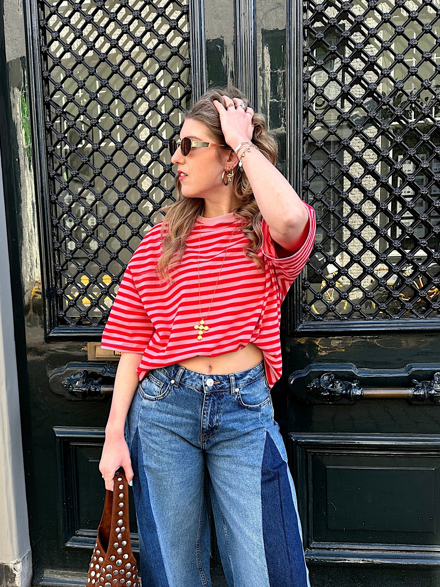 Loes t-shirt met strepen roze rood