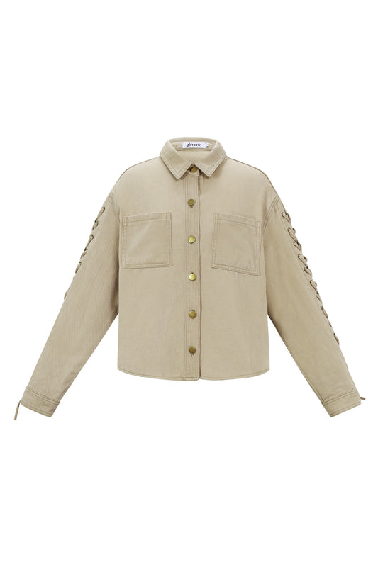 Jessica denim blouse met veter beige