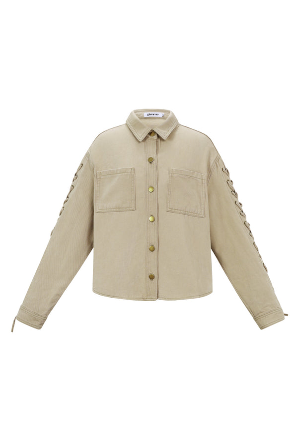 Jessica denim blouse met veter beige