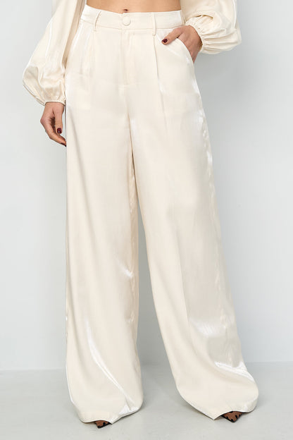 Kelly satin pantalon wide fit off-white