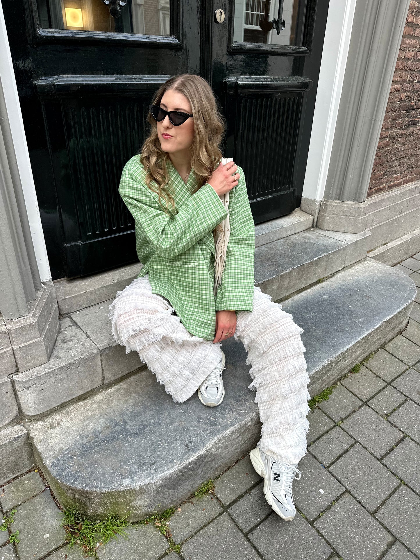 Boxy oversized blazer checkered green