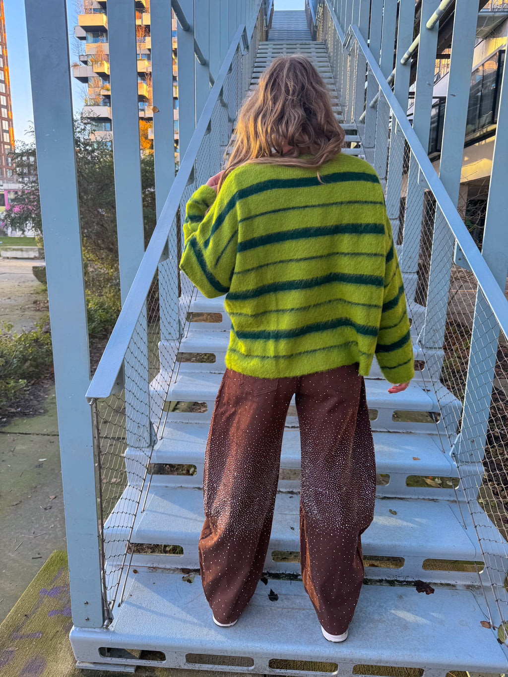 Tess groene gestreepte trui