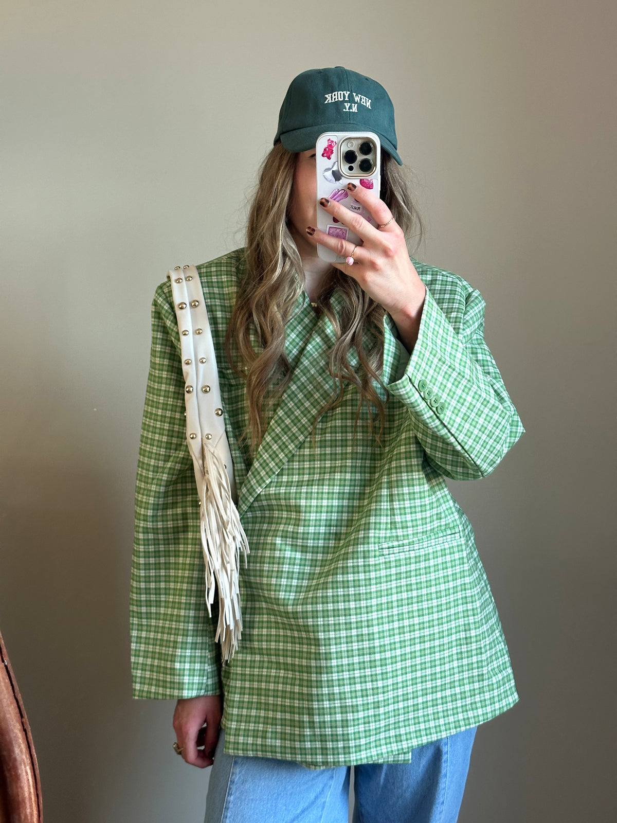 Jasmijn boxy oversized blazer checkered green