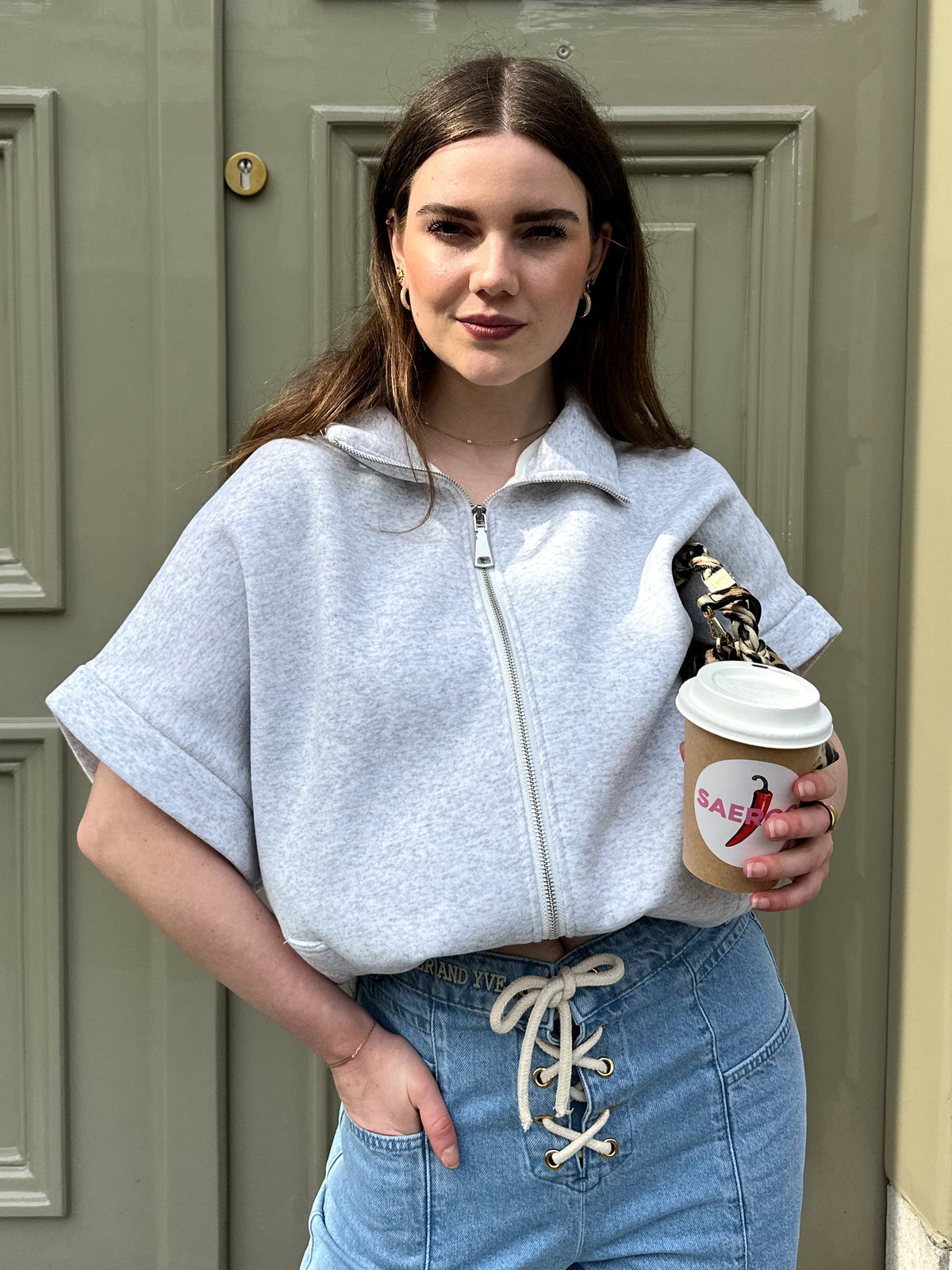 Peggy zipper sweater met hoge hals grey