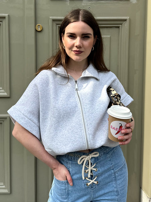 Peggy zipper sweater short sleeve grey