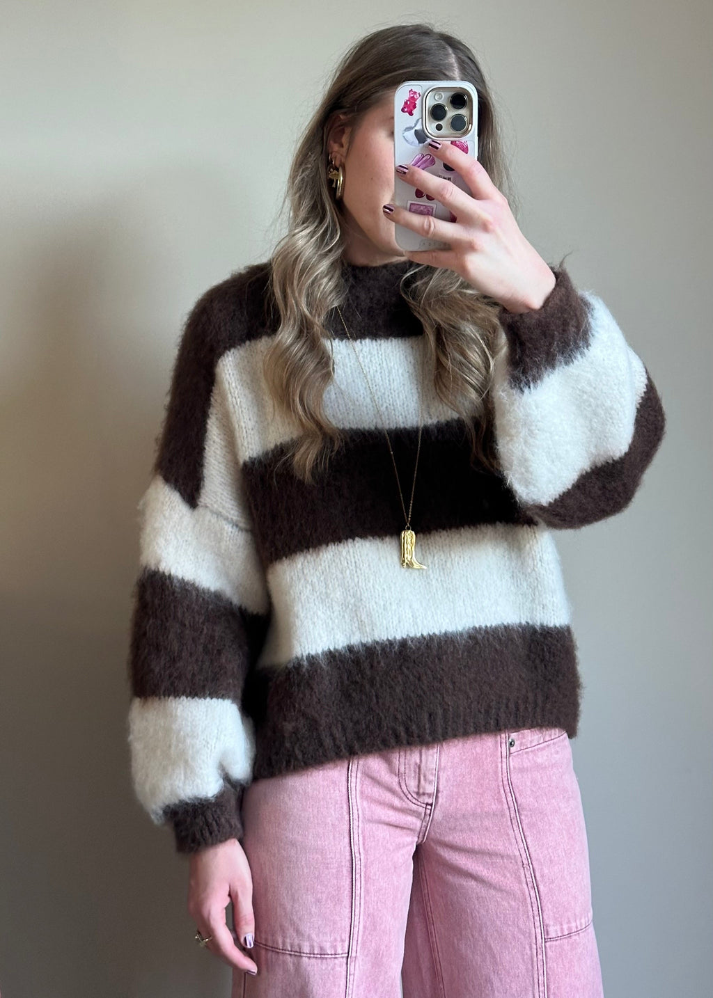 Laura gestreepte trui choco