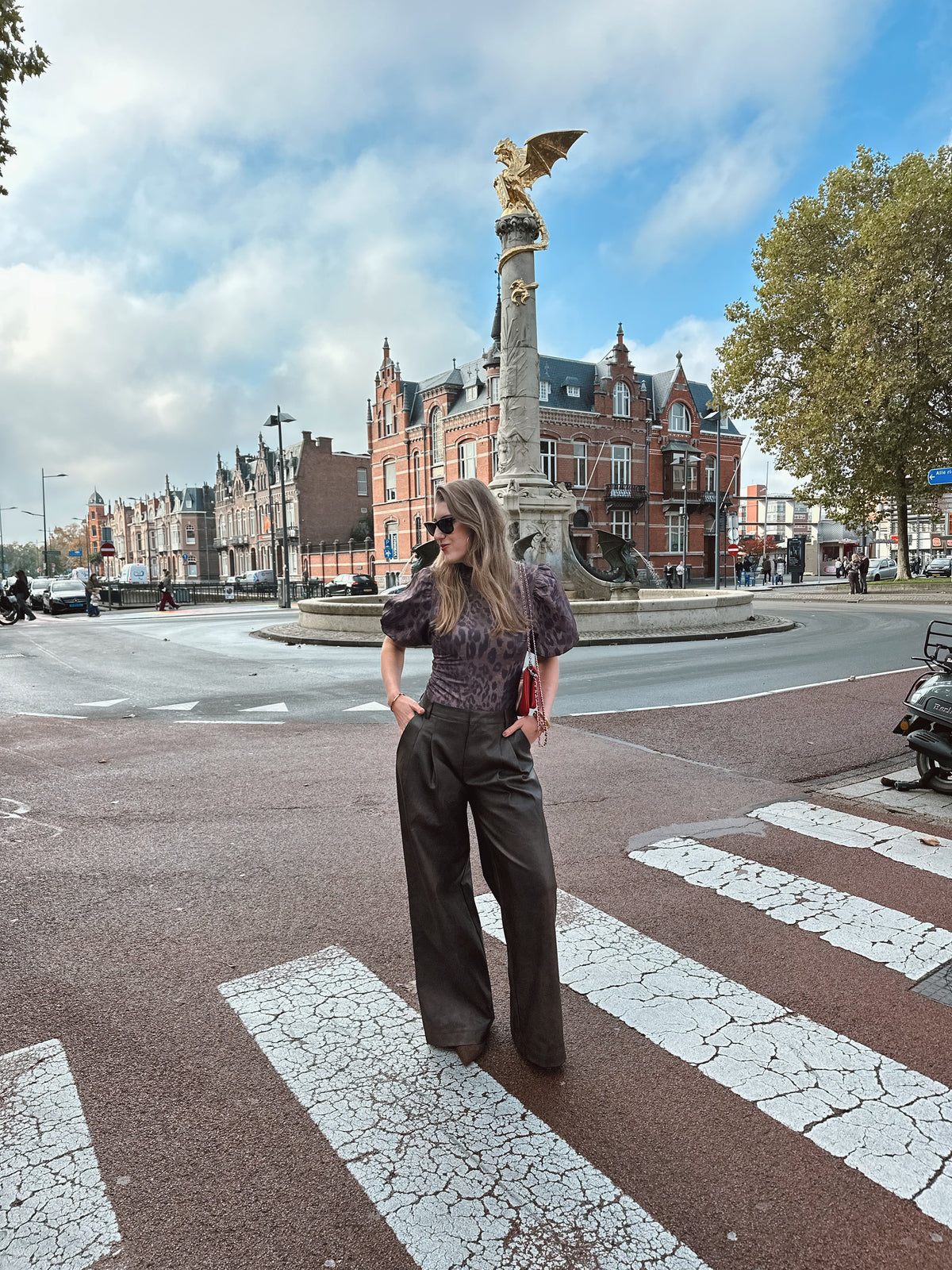 Harper & Yve Joelle wide leg leather pants brown