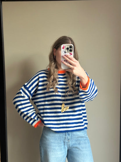 Sage streep trui blauw oranje