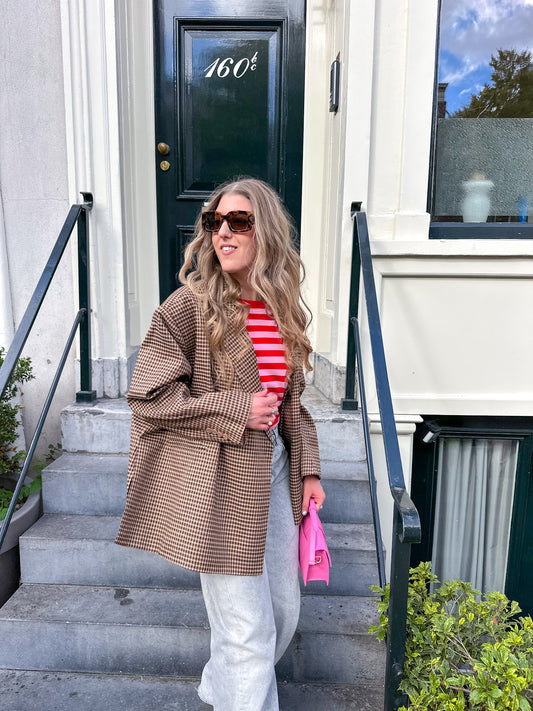 Boxy oversized blazer checkered bruin